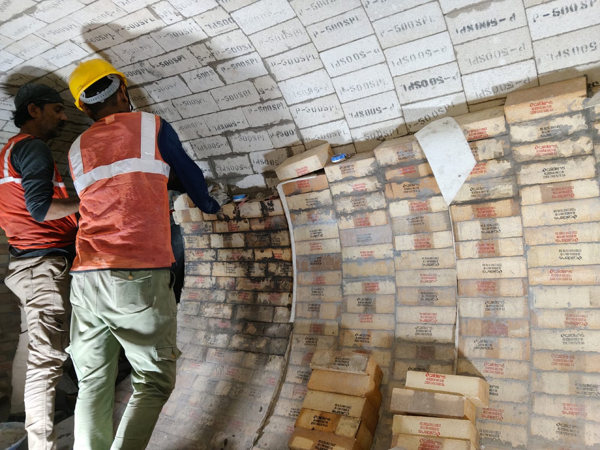 crew laying Calderys brickwork